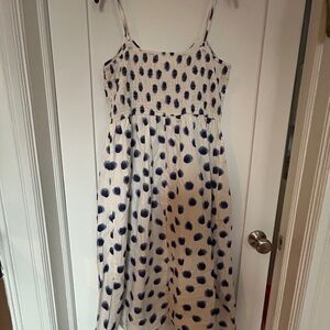Elegant Cotton Polka Dot Casual Dress - White and Blue